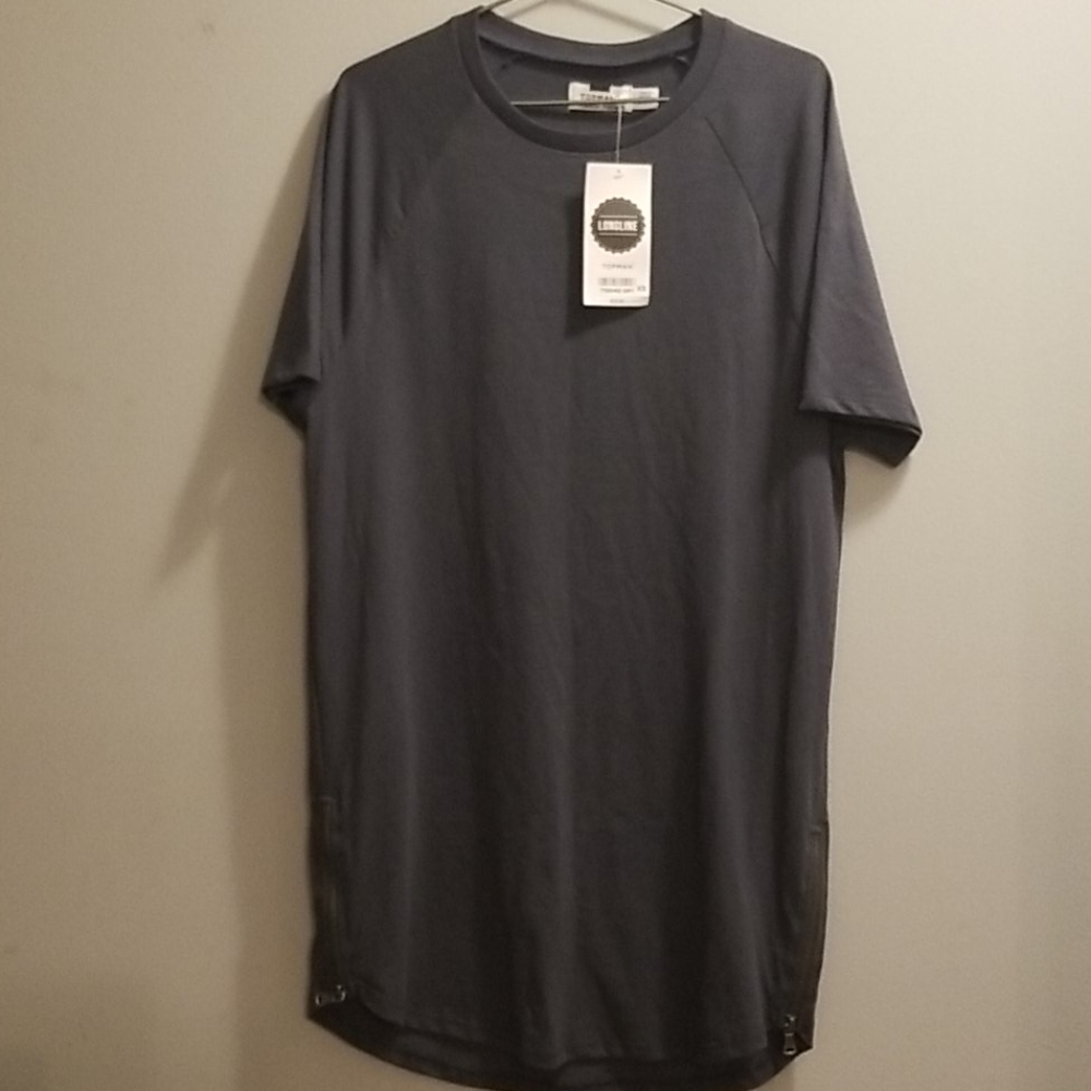 NWT Men's TOPMAN XS Gray T Shirt Zipper Longline